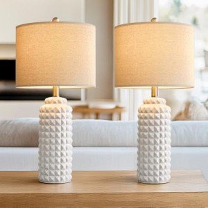 G-SAFAVA Modern Ceramic Table Lamps - Bedside Lamps Set of 2, White Tall Adjustable Lamps for Bedrooms & Living Room