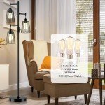 COFF Industrial Floor Lamp, 3 x 1200LM Edison LED Bulbs Included, Bright 3-Light Dimmable Floor Lamp, Farmhouse Tall Standing Lamp for Living Room, Bedroom Office Rustic Home Decor (Matte Black)
