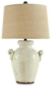 Signature Design by Ashley Emelda Farmhouse 27" Ceramic Table Lamp, Cream Glaze Crackle Finish