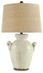 Signature Design by Ashley Emelda Farmhouse 27" Ceramic Table Lamp, Cream Glaze Crackle Finish