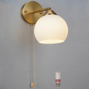 NDDSWM Gold Wall Sconce, mid Century Modern Sconce with Hand Pull Switch Indoor Wall Sconce for Bedroom Bedside Bathroom Kitchen Vanity Hallway Wall Mounted Light Fixture