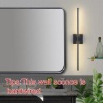 KARTOOSH Modern Wall Sconces Set of Two, Dimmable Hardwired Wall Sconces, 350° Rotate, LED Matte Black Wall Light Fixtures, 3000K Warm Light Wall Lamp for Bathroom, Living Room, 27.8 Inch (2 Pack)