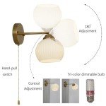 NDDSWM Gold Wall Sconce, mid Century Modern Sconce with Hand Pull Switch Indoor Wall Sconce for Bedroom Bedside Bathroom Kitchen Vanity Hallway Wall Mounted Light Fixture