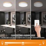 Yiisem Dimmable Wood LED Flush Mount Ceiling Light, 5CCT 2700K-6000K Modern Round Close to Ceiling Lighting Fixtures, Minimalist White Ceiling Lamp for Bedroom, Kitchen, Hallway, Laundry Room