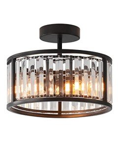 Black Flush Mount Ceiling Light, 2- Light Caged Crystal Chandelier , Small Drum Hallway Light Fixtures Ceiling Mount (Black)