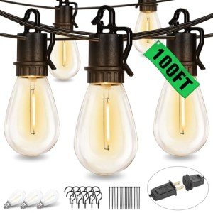 TDLOL 100FT Outdoor String Lights Waterproof, Patio Lights with 35 S14 Shatterproof Sockets, Connectable Hanging Outdoor Lights, IP55 Commercial Grade LED String Lights for Outside, Patio, Bistro