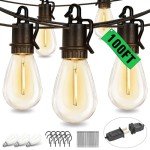TDLOL 100FT Outdoor String Lights Waterproof, Patio Lights with 35 S14 Shatterproof Sockets, Connectable Hanging Outdoor Lights, IP55 Commercial Grade LED String Lights for Outside, Patio, Bistro