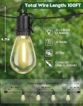 TDLOL 100FT Outdoor String Lights Waterproof, Patio Lights with 35 S14 Shatterproof Sockets, Connectable Hanging Outdoor Lights, IP55 Commercial Grade LED String Lights for Outside, Patio, Bistro