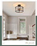 Black Flush Mount Ceiling Light, 2- Light Caged Crystal Chandelier , Small Drum Hallway Light Fixtures Ceiling Mount (Black)
