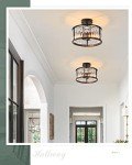 Black Flush Mount Ceiling Light, 2- Light Caged Crystal Chandelier , Small Drum Hallway Light Fixtures Ceiling Mount (Black)