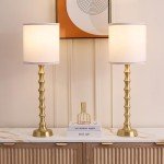 EUO 30.5" Gold Table Lamps for Living Room, Gold Buffet Lamp Set of 2 for Sideboard, Modern Golden Lamps Set of 2 Tall Skinny, Tall Golden Bamboo Lamp for Home Office, Skinny Candlestick Lampset