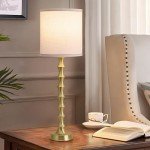 EUO 30.5" Gold Table Lamps for Living Room, Gold Buffet Lamp Set of 2 for Sideboard, Modern Golden Lamps Set of 2 Tall Skinny, Tall Golden Bamboo Lamp for Home Office, Skinny Candlestick Lampset