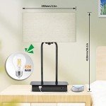 3-Way Dimmable Touch Control Table Lamp with 2 USB Ports and AC Power Outlet Modern Bedside Nightstand Lamp Fabric Shade and Metal Base for Guestroom Bedroom Living Room LED Bulb Included Warm White