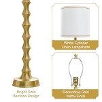 EUO 30.5" Gold Table Lamps for Living Room, Gold Buffet Lamp Set of 2 for Sideboard, Modern Golden Lamps Set of 2 Tall Skinny, Tall Golden Bamboo Lamp for Home Office, Skinny Candlestick Lampset