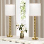 EUO 30.5" Gold Table Lamps for Living Room, Gold Buffet Lamp Set of 2 for Sideboard, Modern Golden Lamps Set of 2 Tall Skinny, Tall Golden Bamboo Lamp for Home Office, Skinny Candlestick Lampset