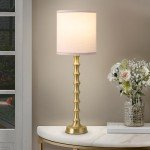 EUO 30.5" Gold Table Lamps for Living Room, Gold Buffet Lamp Set of 2 for Sideboard, Modern Golden Lamps Set of 2 Tall Skinny, Tall Golden Bamboo Lamp for Home Office, Skinny Candlestick Lampset