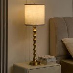 EUO 30.5" Gold Table Lamps for Living Room, Gold Buffet Lamp Set of 2 for Sideboard, Modern Golden Lamps Set of 2 Tall Skinny, Tall Golden Bamboo Lamp for Home Office, Skinny Candlestick Lampset