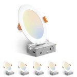 Amico 6 Pack 6 Inch 5CCT Ultra-Thin LED Recessed Ceiling Light with Junction Box, 2700K/3000K/3500K/4000K/5000K Selectable, 12W Eqv 110W 1050LM Brightness Dimmable Canless Wafer Downlight, ETL & FCC