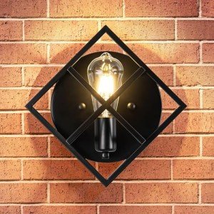 fengkeDU 1 Light Farmhouse Sconce - Black Square Metal Staircase Light, Industrial Rustic Mounted Lamp, Indoor Wall Lights for Living Room, Bathroom, Hallway, Foyer (E26 Base)