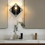 fengkeDU 1 Light Farmhouse Sconce - Black Square Metal Staircase Light, Industrial Rustic Mounted Lamp, Indoor Wall Lights for Living Room, Bathroom, Hallway, Foyer (E26 Base)