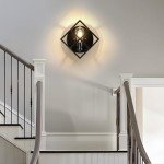 fengkeDU 1 Light Farmhouse Sconce - Black Square Metal Staircase Light, Industrial Rustic Mounted Lamp, Indoor Wall Lights for Living Room, Bathroom, Hallway, Foyer (E26 Base)