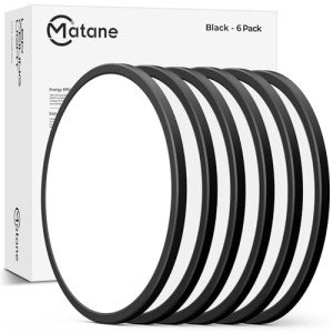 Matane 6Pack 12 inch LED Flush Mount Ceiling Light, 24W Ceiling Light Fixture 3000K/4000K/5000K Selectable, Low Profile Ceiling Lights for Bedroom, Living Room, Laundry, Black