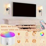 Battery Operated Wall Sconce Set Of Two with Remote Control, Indoor Not Hardwired Dimmable Battery Operated Wall Sconce Light Fixture with Fabric Linen Shade For Bedroom Living Room, Bulb Included ( C