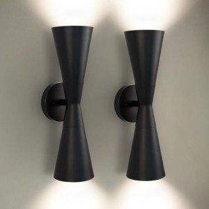 Modern Black Wall Sconces Set of 2 Up and Down Indoor Wall Sconces Mid Century Indoor Wall Light Fixture Hardwired Wall Mounted Lamp for Living Room Bathroom Bedroom Hallway 13 Inch