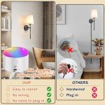 Battery Operated Wall Sconce Set Of Two with Remote Control, Indoor Not Hardwired Dimmable Battery Operated Wall Sconce Light Fixture with Fabric Linen Shade For Bedroom Living Room, Bulb Included ( C