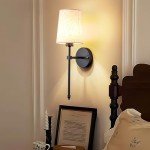 Battery Operated Wall Sconce Set Of Two with Remote Control, Indoor Not Hardwired Dimmable Battery Operated Wall Sconce Light Fixture with Fabric Linen Shade For Bedroom Living Room, Bulb Included ( C