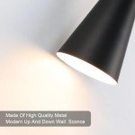Modern Black Wall Sconces Set of 2 Up and Down Indoor Wall Sconces Mid Century Indoor Wall Light Fixture Hardwired Wall Mounted Lamp for Living Room Bathroom Bedroom Hallway 13 Inch