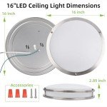 hykolity 16 inch Dimmable LED Flush Mount Ceiling Light Fixture, Brushed Nickel, 36W, 2200LM, 2.7/3/3.5/4K/5K Adjustbale, 120°Light Angle, CRI80, Ceiling Lamp for Bedroom, Kitchen, Office, ETL Listed