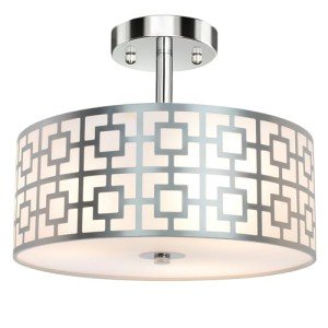 DLLT Flush Mount Ceiling Light: Modern 3-Light Brushed Nickel Kitchen Light Fixture - Drum Lighting Fixture for Dining Room - Silver Bedroom Ceiling Lamp with Double Shade