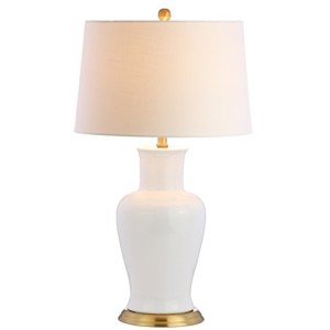 JONATHAN Y JYL4026A Julian 29" Ceramic LED Table Lamp Traditional Transitional Bedside Desk Nightstand Lamp for Bedroom Living Room Office College Bookcase LED Bulb Included, White/Gold