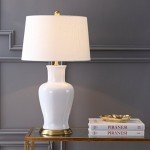 JONATHAN Y JYL4026A Julian 29" Ceramic LED Table Lamp Traditional Transitional Bedside Desk Nightstand Lamp for Bedroom Living Room Office College Bookcase LED Bulb Included, White/Gold