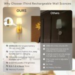 iThird Battery-Operated Wall Sconces Set of 2: 6000mAh Rechargeable Wall Lights with Remote Control, Wireless Battery Powered Wall Lamp Wall Scone for Living Room Bedroom Hallway Bathroom (Gold)