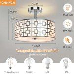 DLLT Flush Mount Ceiling Light: Modern 3-Light Brushed Nickel Kitchen Light Fixture - Drum Lighting Fixture for Dining Room - Silver Bedroom Ceiling Lamp with Double Shade