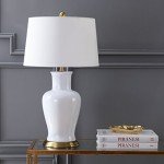 JONATHAN Y JYL4026A Julian 29" Ceramic LED Table Lamp Traditional Transitional Bedside Desk Nightstand Lamp for Bedroom Living Room Office College Bookcase LED Bulb Included, White/Gold