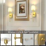 iThird Battery-Operated Wall Sconces Set of 2: 6000mAh Rechargeable Wall Lights with Remote Control, Wireless Battery Powered Wall Lamp Wall Scone for Living Room Bedroom Hallway Bathroom (Gold)