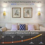 iThird Battery-Operated Wall Sconces Set of 2: 6000mAh Rechargeable Wall Lights with Remote Control, Wireless Battery Powered Wall Lamp Wall Scone for Living Room Bedroom Hallway Bathroom (Gold)