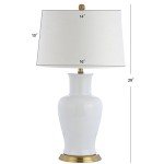 JONATHAN Y JYL4026A Julian 29" Ceramic LED Table Lamp Traditional Transitional Bedside Desk Nightstand Lamp for Bedroom Living Room Office College Bookcase LED Bulb Included, White/Gold