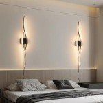 Daunton Modern Plug in Wall Sconces Set of Two, RC Dimmable LED Plug in Wall Light, Black Sconce Wall Lighting for Living Room, Hallway, Bedroom