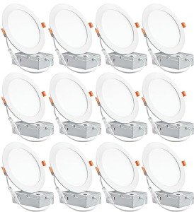 12 Pack Ultra-Thin LED Recessed Ceiling Light, 6000K LED, 12W Eqv, High Brightness 1050LM (6 Inch Can Light, Recessed Lighting)