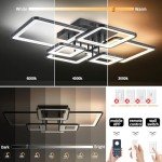 Shine LUEST Modern LED Ceiling Light Fixture Black Kitchen Lighting Fixtures Ceiling for Bedroom 31.5" Dimmable 6 Ring Square Ceiling Light for Kitchen with Remote Control for Living Room,Dining Room