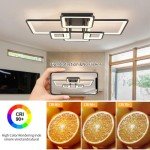 Shine LUEST Modern LED Ceiling Light Fixture Black Kitchen Lighting Fixtures Ceiling for Bedroom 31.5" Dimmable 6 Ring Square Ceiling Light for Kitchen with Remote Control for Living Room,Dining Room