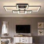 Shine LUEST Modern LED Ceiling Light Fixture Black Kitchen Lighting Fixtures Ceiling for Bedroom 31.5" Dimmable 6 Ring Square Ceiling Light for Kitchen with Remote Control for Living Room,Dining Room