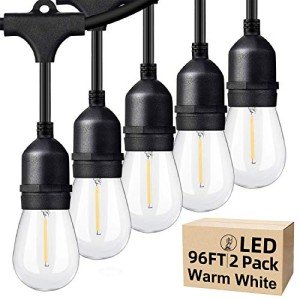 Lakumu Outdoor String Lights 96FT(48×2), Commercial Grade Heavy Duty Patio Light with Dimmable S14 Shatterproof LED Bulbs, Linkable Waterproof Bistro Lights for Outside Deck Backyard Cafe Market