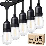 Lakumu Outdoor String Lights 96FT(48×2), Commercial Grade Heavy Duty Patio Light with Dimmable S14 Shatterproof LED Bulbs, Linkable Waterproof Bistro Lights for Outside Deck Backyard Cafe Market