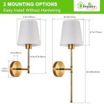 Depuley Battery Operated Wall Sconce: Set of 2 Wireless Wall Lights with Remote for Bedroom - Rechargeable 15 Colors Gold Wall Lamp for Living Room Hallway