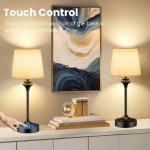 NIORSUN Portables Cordless Table Lamp,Flaxen Fabric Shade Battery Operated Lamp,5200mAh Bedside Table Lamp with Warm White,3 Way Dimmable Touch Desk Lamp for Bedroom Living Room Restaurant (Black)
